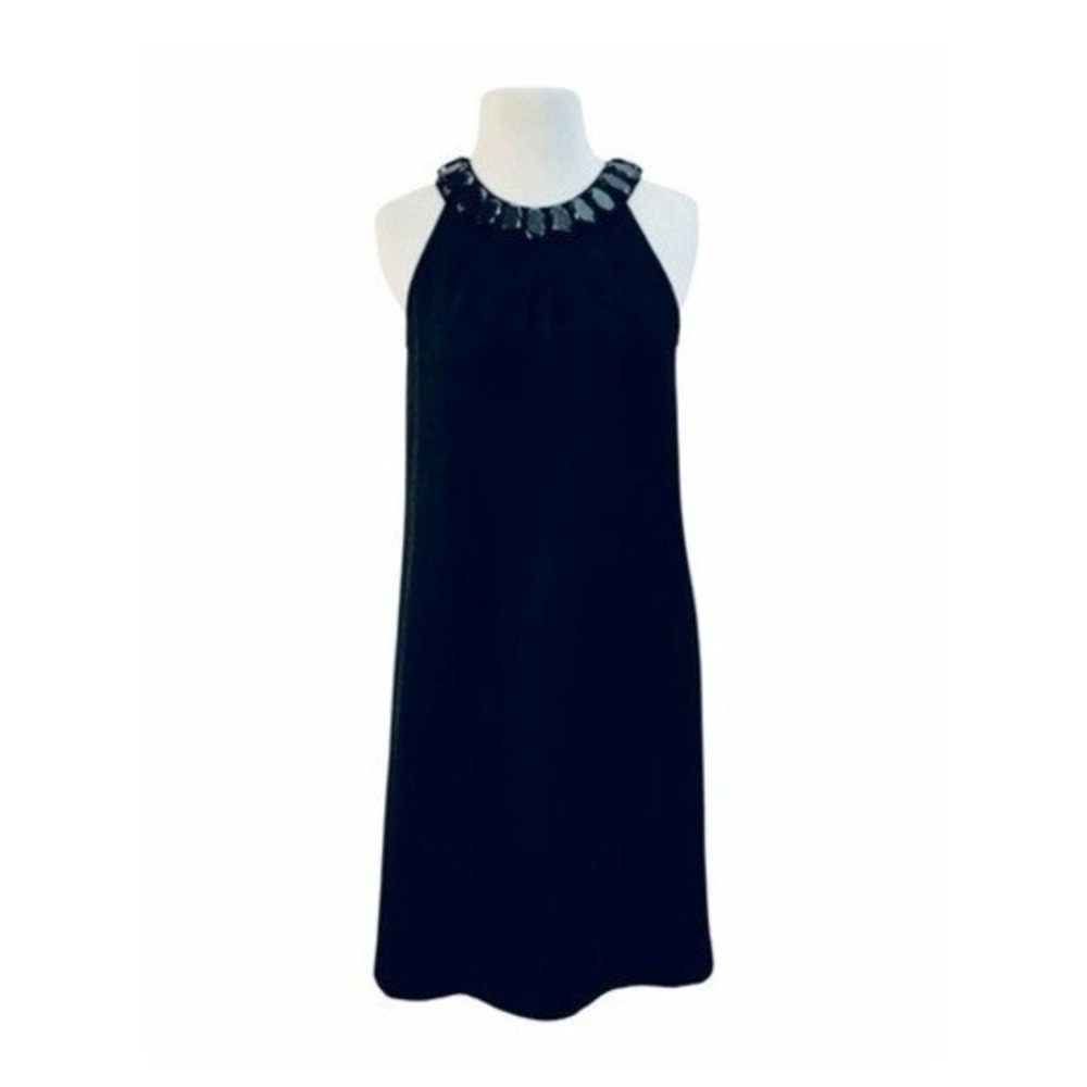 Context Jeweled Collar Cocktail Dress Black Halter Sleeveless Midi A-Line 2X